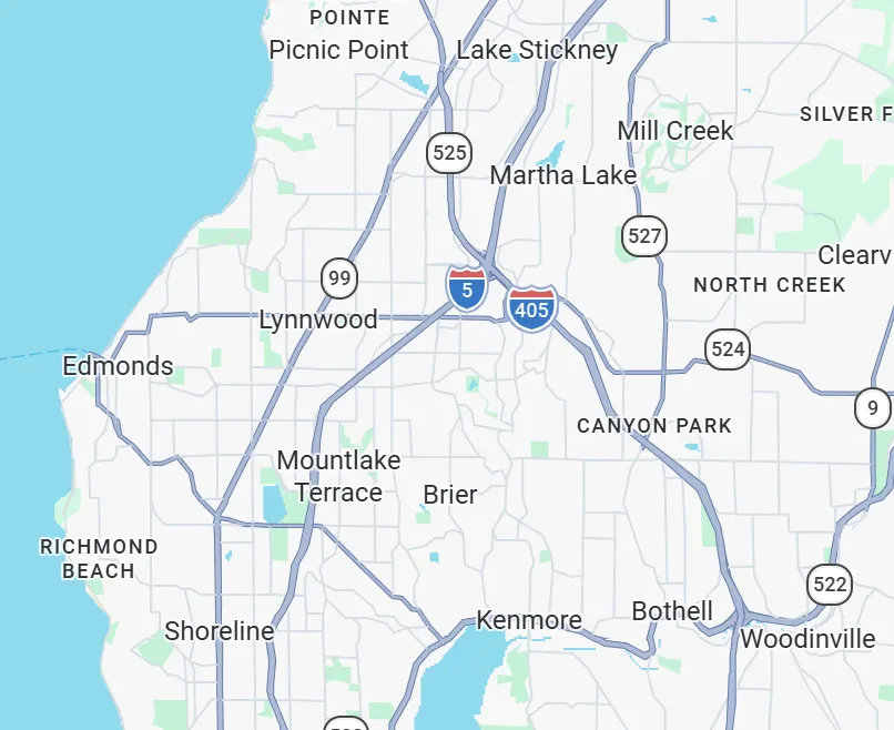 Map of Clean and Simple Cleaning service area in Snohomish and King County